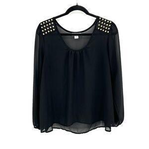 COTTON ON Black Sheer Gold Stud Embellished Boxy Blouse Shirt Top Size Medium